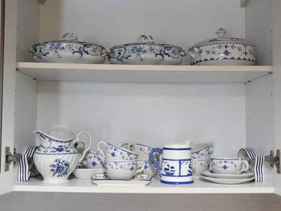 French crockery in 4 bedroom family friendly gite in Brittany with a shabby chic design